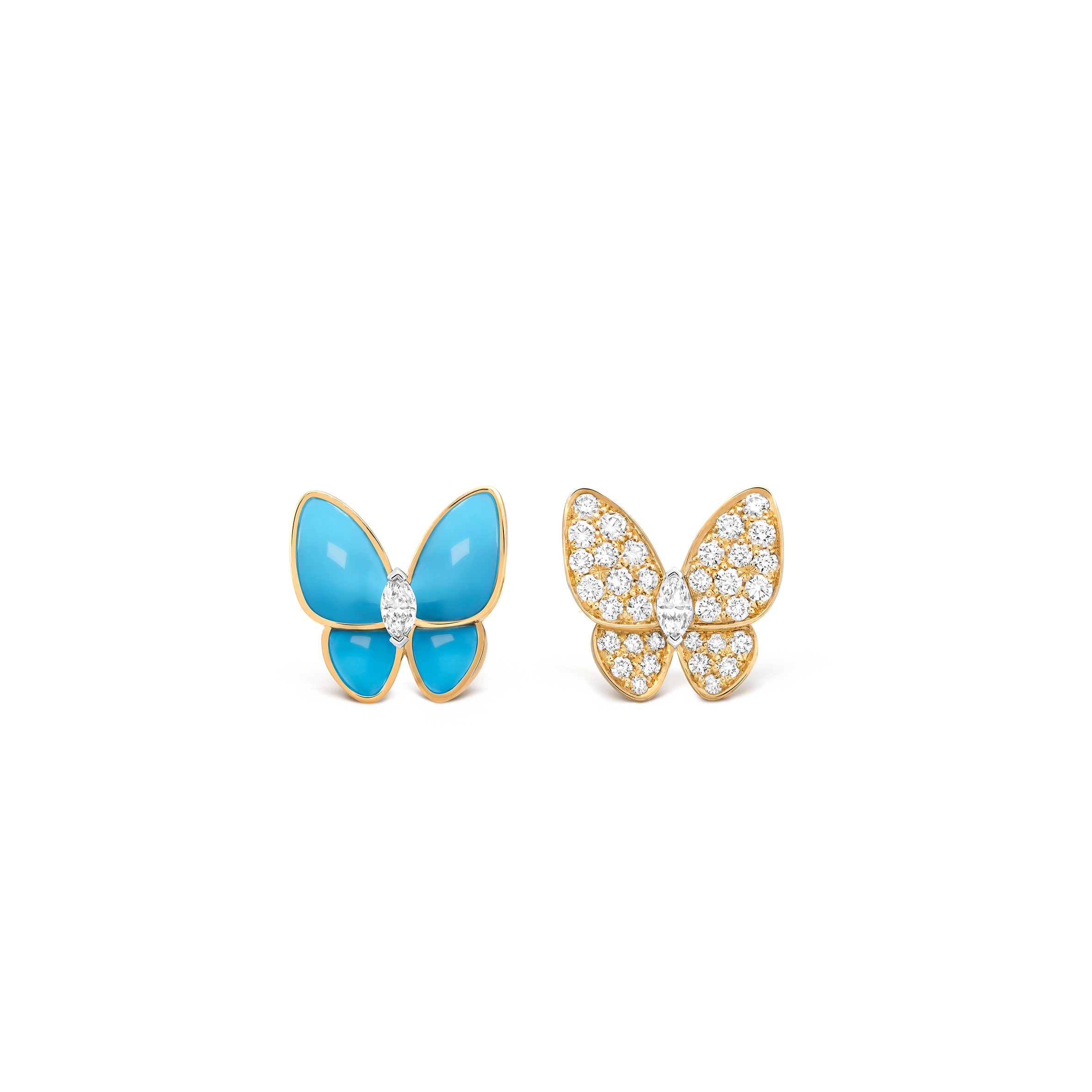 VAN CLEEF ARPELS TWO BUTTERFLY EARRINGS - YELLOW GOLD, DIAMOND, TURQUOISE VCARP7US00 VAN CLEEF ARPELS TWO BUTTERFLY EARRINGS - YELLOW GOLD, DIAMOND, TURQUOISE VCARP7US00